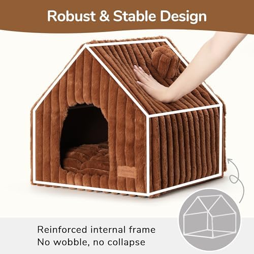 FUKUMARU Cat Bed Cave, Enclosed Washable Covered Dog Bed with Support Frame - Image 2