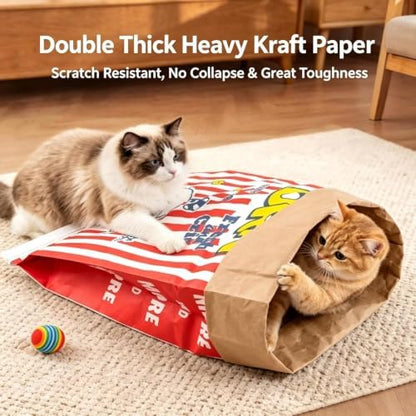 Large Crinkle Cat Sack 25.6 x 19.7 Inch Foldable Kraft Paper Cat Play Bag, Interactive Cat Hideaway Tunnel Toy, Multifunctional Cat House Decor for Kittens Small Pets - Image 5