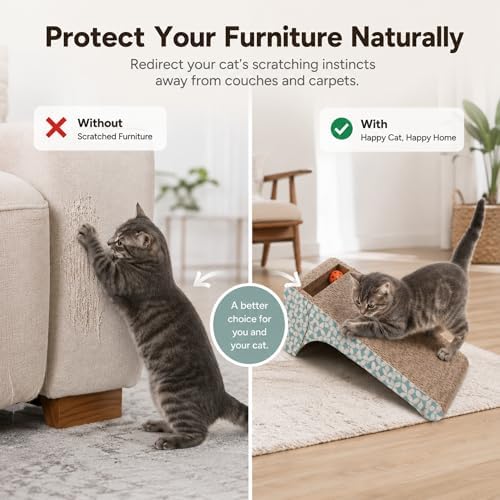 PrimePets Cardboard Cat Scratcher Ramp with Ball, 2 Sizes Cat Scratch Pads - Image 2