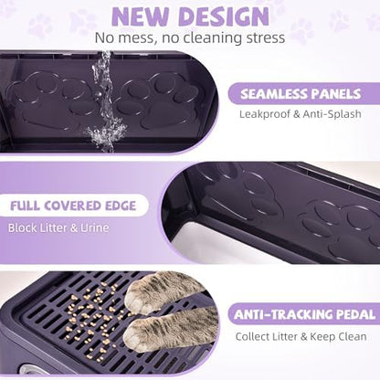 Covered Cat Litter Box, Extra Large Drawer Design with Dual Entry, Purple - Image 5