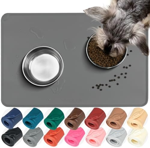 VIVAGLORY Pet Food Mat Flexmat Dog Bowl Mat, L, Grey by VIVAGLORY