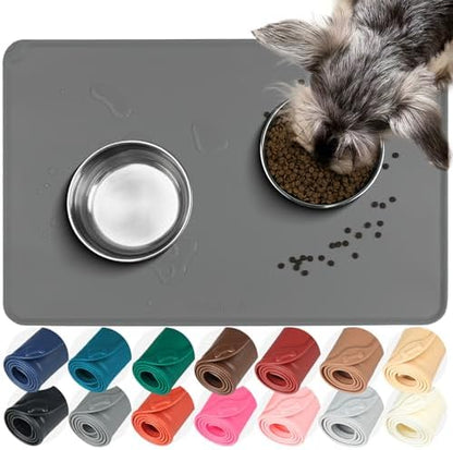VIVAGLORY Pet Food Mat Flexmat Dog Bowl Mat, L, Grey by VIVAGLORY