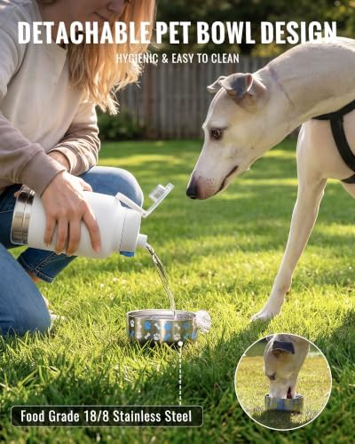 GiNT 37oz / 1.1L Insulated Dog Water Bottle with Carrying Case, (White) - Image 4