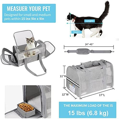 Soft Sided Cat Carrier for Small Cats Puppies up to 15 Lbs, Airline Approved Pet Carrier Collapsible Travel Puppy Carrier with Reflective Strip, Grey - Image 2