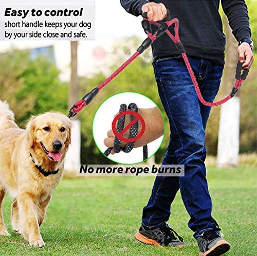 JSXD 5 FT Heavy Duty Double Handle Dog Leash with Comfortable Padded and Reflective Rope, for Small to Large Dogs (Rope-Red) - Image 3