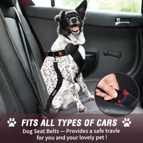 COOYOO Dog Seat Belt,Retractable Dog Car Harness Seat Belt for Car Adjustable Nylon Pet Safety Seat Belts Heavy Duty & Elastic Bungee Buffer - Image 2