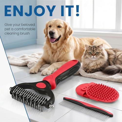 Pet Grooming Rake for Dogs and Cats - 4-in-1 Deshedding Dematting Kit with Double-Sided Undercoat Rake and Metal Comb for Long & Short Haired Pets, Reduces Shedding 95% - Image 7