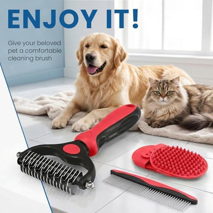 Pet Grooming Rake for Dogs and Cats - 4-in-1 Deshedding Dematting Kit with Double-Sided Undercoat Rake and Metal Comb for Long & Short Haired Pets, Reduces Shedding 95% - Image 7