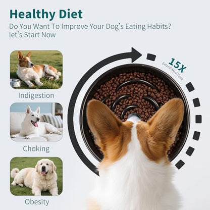 8.26 in Black Ceramic Slow Feeder Dog Bowl for Medium and Large Breed,Pet Feeding Dog Food Water Dish Heavy Weighted,Puppy Bowl for Fast Eaters,Puzzle Slow Eating Dish Modern Maze - Image 5
