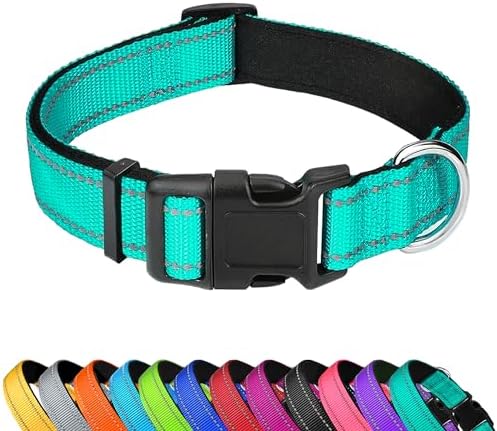 Reflective Dog Collar, Adjustable Soft Neoprene Padded,Teal,M by PWOD