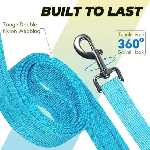 VIVAGLORY Double Handle Dog Leash Twingrip, 5ft x 1in, Blue - Image 4