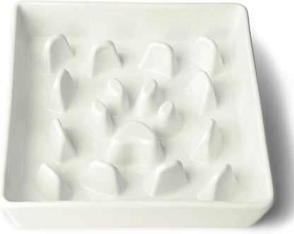 Ceramic Slow Feeder Dog Bowl, 1.8 Cup Fun Pet Food Dish for Small & Medium Breeds to Slow Down Eating, Anti-Gulping, Stop Bloat, Preventing Choking (White)