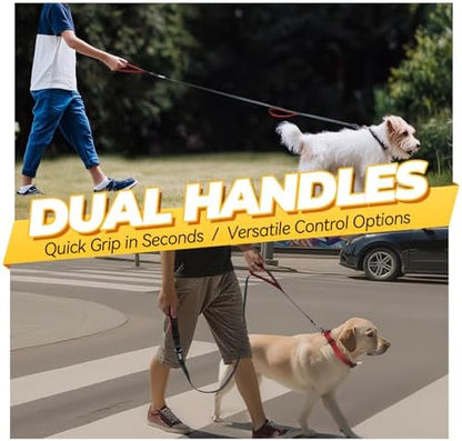 VIVAGLORY Double Handle Dog Leash Twingrip, 6ft x 1/2in, Black - Image 2