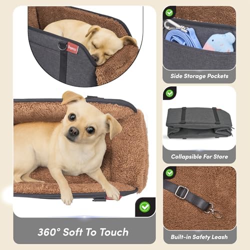 BurgeonNest Center Console Dog Car Seat for Small Pets to 11lbs, Brown - Image 5