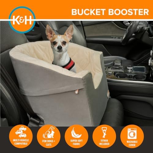 K&H Dog Car Seat, Bucket Booster for Cats & Dogs, Small, Gray/Cream - Image 2