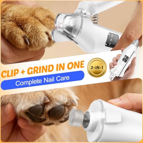 2-in-1 Dog Cat Nail Clippers and Grinder with Light: Electric LED Silent Quiet Pet Nail Claw Trimmers USB Rechargeable Safety Lock Small Large Dog - Image 2