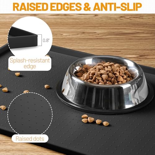 Hubulk Dog Feeding Mat,100% Waterproof Food Grade Silicone Pet Food and Water Bowl Placemat,Dishwasher, High Raised Edge to Prevent Spills,Nonslip Tray to Stop Messes on Floor（28"x18"x0.8", Black） - Image 3