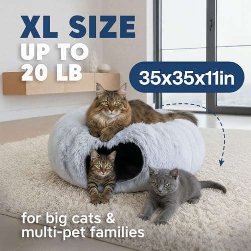 Large Cat Donut Tunnel Bed - Cat Tunnels for Indoor Cats - Circle Hideaway with Cat Toys, 3-in-1, Gift-Ready DIY Collapsible Plush Cat Tube, Rabbit, Kitty - Image 2
