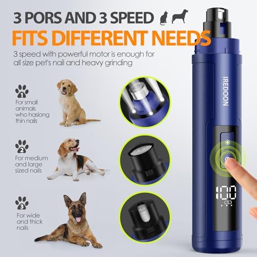 IREDOON Dog Nail Grinder with 4 LED Lights, 3 Speeds Super Quiet for Pets - Image 3