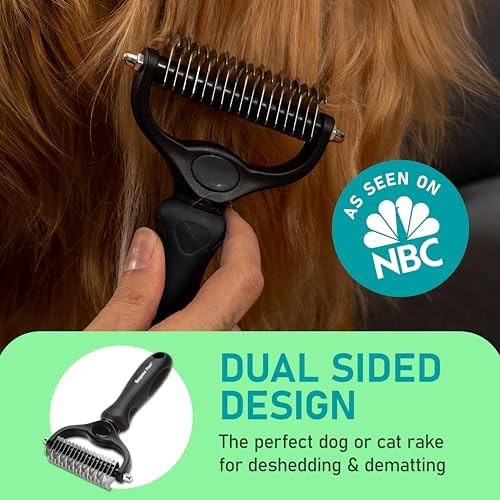 Maxpower Planet Hair Brush - Double Sided Shedding, Dematting Undercoat Rake for Dogs and Cats, Extra Wide Dog Grooming Brush, Reduce Shedding by 95%, Black - Image 2