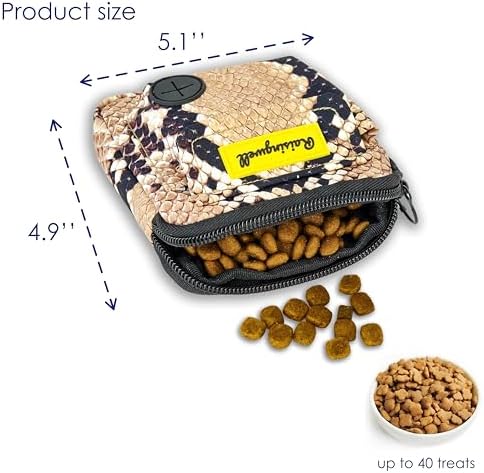 Dog Treat Pouch for Pet Walking and Training with Clicker Poop Bags and Double Bag Design Small Fanny Zipper Pack Holder for Puppy Snack Dispenser Kit for Leash and Outdoor Use Snake Skin - Image 2