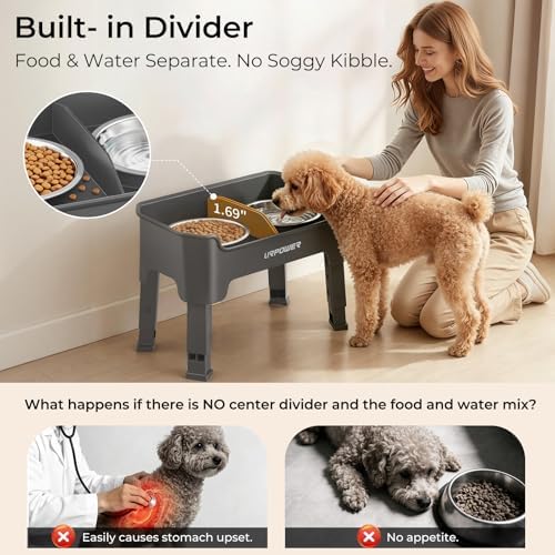 URPOWER Mess Proof Elevated Dog Bowls, Splash Guard Raised Bowl Stand - Image 5
