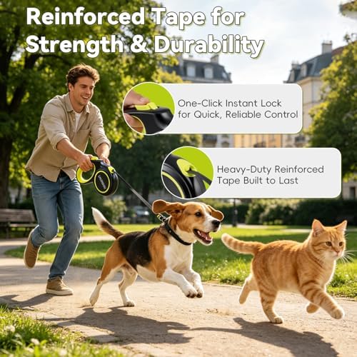 96.85ft Automatic Retractable Dog Leash, Flexi Leash Heavy Duty Anti-Tangle Reflective Nylon Tape, One-Click Brake Lock, Ergonomic Handle, 360° Swivel Hook for Medium to Large Dogs - Image 6