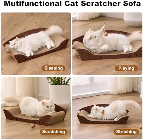 ZOMISIA 26'' Cardboard Cat Scratcher Bed - Large Scratcher Couch for Indoor Cats, Orthopedic Scratching Board, Lounger Scratching Couch with Bells - Image 5