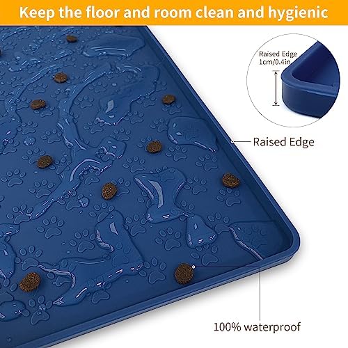 Ptlom Silicone Pet Placemat for Dog and Cat, Waterproof Non-Slip Pet Feeding Bowl Mats for Food and Water, Small Medium Large Tray Mat Prevent Residues from Spilling to Floor, Navy Blue, 24.5" 16.5" - Image 6