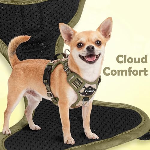 Funfox Dog Harness No Pull, Adjustable Pet Vest Harness, Super Soft Material with Vertical Handle Easy Control, Reflective Night Walking, 2 Leash Clips for Large Dogs, Camo Green, L - Image 6