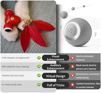 Kitifish Automatic Cat Toys for Indoor Cats, Interactive Cat Feather Toys with Feather and Bell, Smart Electric Moving Kitty Toy, kitifish Toys, Stiulate Hunting Instinct for Your Kitty - Image 5