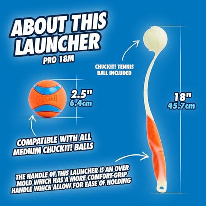 Chuckit Pro Fetch Toy Ball Launcher For Dogs; Compatible With Any Chuckit! Medium Size 18 Inch + Max Glow Ball - Image 3