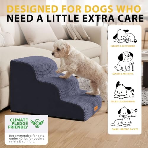 Dog Stairs for Small Dogs, 3-Step Non-Slip Foam Pet Steps for Couch Bed - Image 3