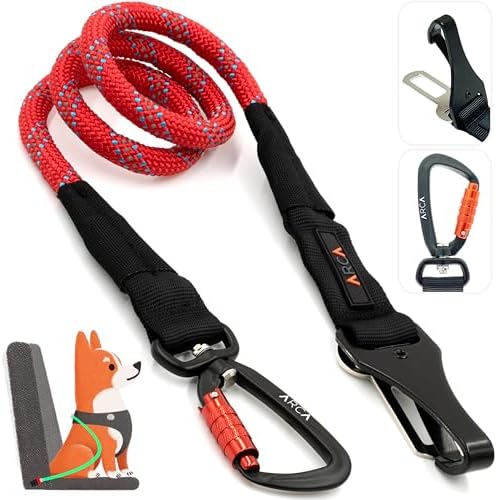 Dog Seat Belt for Car | Universal Pet Car Seatbelt with Reflective Climbing Rope, Aviation Aluminum Carabiner with 360° Swivel & Auto-Lock, Secure Safety Restraint (Canyon Red 360°) by ARCAPET