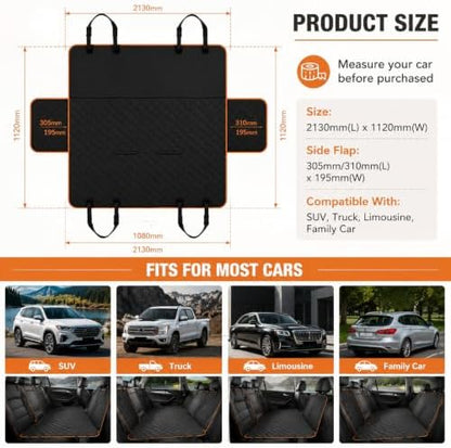 Dog Car Seat Cover for Back Seat, Waterproof Dog Hammock for Car, Non-Slip Dog Covers for Cars Backseat, Universal Pet Car Seat Cover Protector for Cars SUVs Trucks (Black Orange Edge) - Image 4