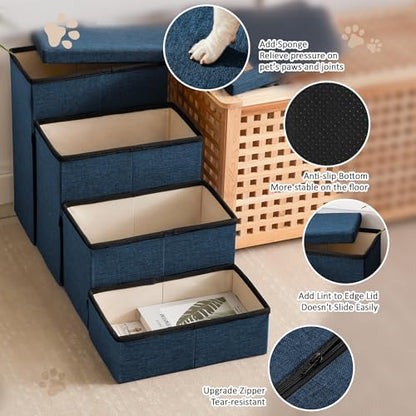 Love's cabin Dog Stairs for High Bed, Foldable Pet Stairs for Small Medium or Large Dogs Puppy with Storage for Bed or Couch, Cat Dog Steps Ramp with Zip up to 200 lbs, Navy Blue, 4 Steps - Image 4
