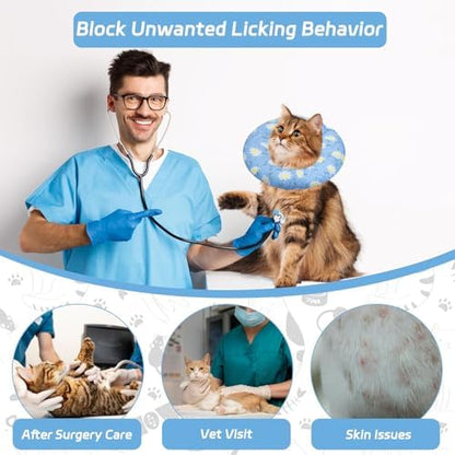 Seyezo Cat Cone Collar, Anti-Bite Cat Recovery Collar, Blue Daisy, Large - Image 6