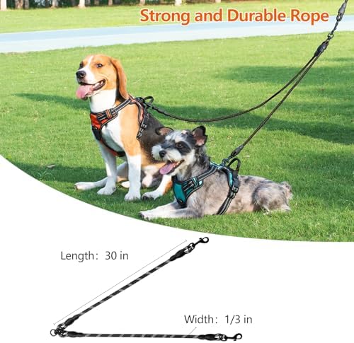 Taglory Double Dog Leash Coupler for Two Dogs, 1/3" Lightweight Dual Leash Extension for Small and Medium Dogs, No Tangle 360° Swivel, Reflective Rope, 30 Inch, Black - Image 5