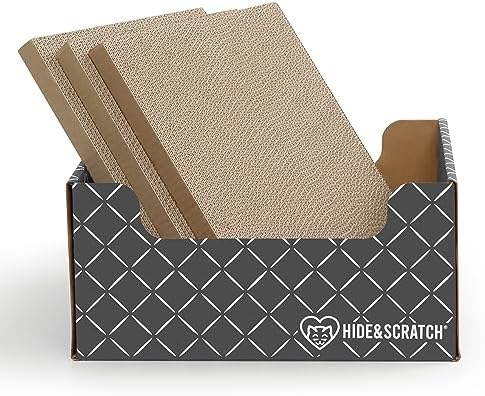 Hide & Scratch Cardboard Cat Scratcher Box & Bed with 3 Refill Pads Grey by HideScratch