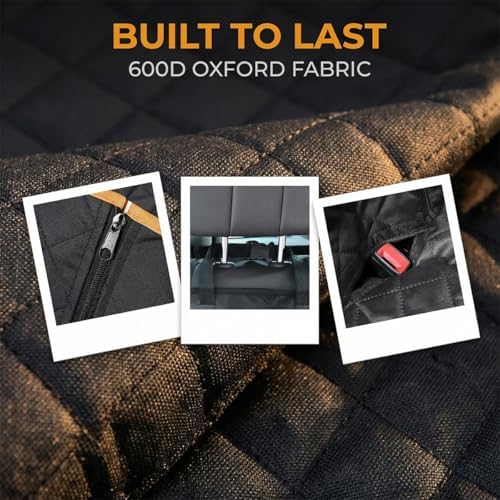 Dog Car Seat Cover for Back Seat, Waterproof Non-Slip Automotive Pet Bench Seat Pad Cover, Soft Vehicle Dog Middle Armrest Pet Backseat Bed Mat Protector, Universal Fit (Black/Orange) - Image 2