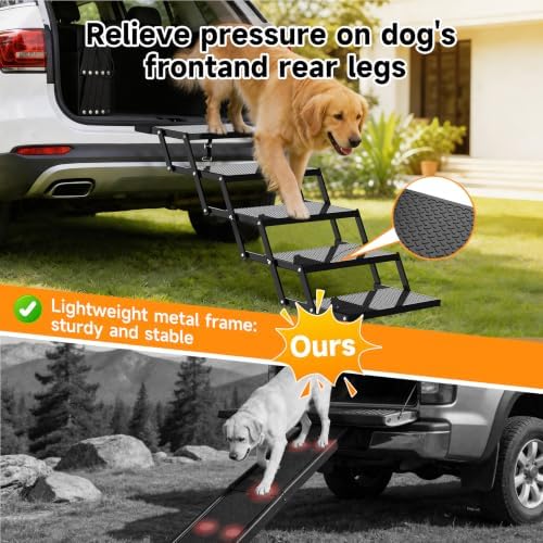 5-Step Dog Stairs for Car, Foldable Pet Steps for Large Dogs - Image 2