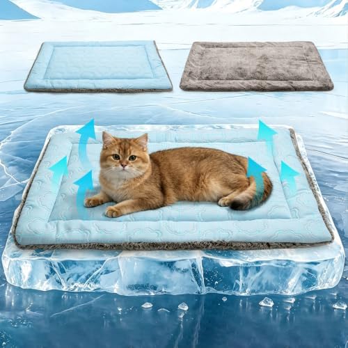 Cooling Mat for Cats, Self Warming Cat Bed, Reversible Warm & Cooling Cat & Small Dog Bed, Washable Dog Crate Pad, Dual-Sided Year Round Pet Pad for Cats Kittens Small Medium Dogs, Ideal for Crate by WgoogW