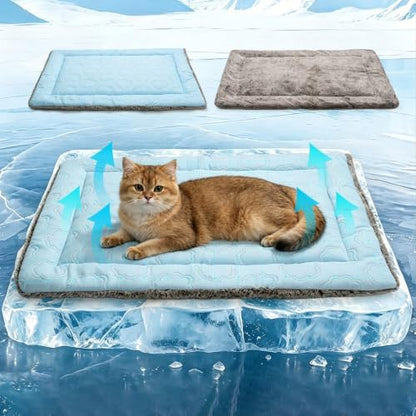 Cooling Mat for Cats, Self Warming Cat Bed, Reversible Warm & Cooling Cat & Small Dog Bed, Washable Dog Crate Pad, Dual-Sided Year Round Pet Pad for Cats Kittens Small Medium Dogs, Ideal for Crate by WgoogW