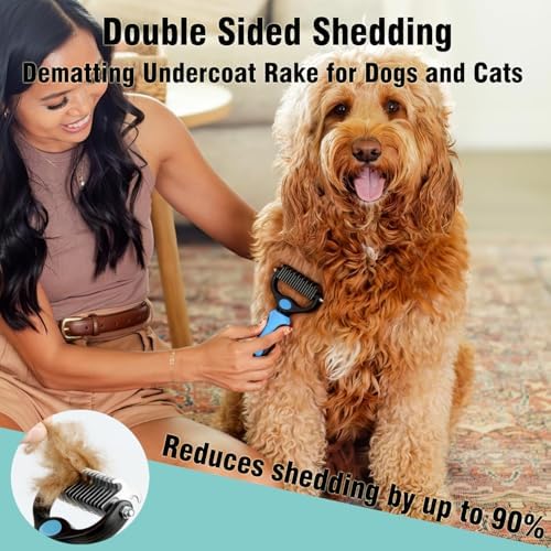 3PCS Dog Grooming Brush - Dog Brush for Shedding Massaging Bathing - Double Sided Shedding, Dematting Undercoat Rake - Self Cleaning Slicker Comb for Dogs and Cats with Long or Short Coats - Image 2