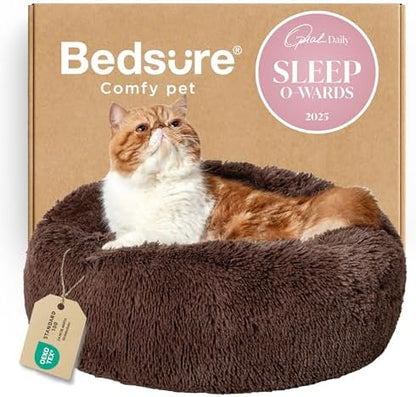 Bedsure Calming Cat Beds Donut Round Washable Kitten Bed,20 inches Coffee by BEDSURE