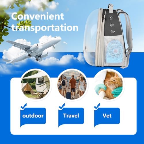 Cat Backpack Carrier with Fan, Space Capsule Astronaut Clear Bubble Front Extension to Carry Transport Cat Small Puppy Bunny, 20 Pounds Cat Bookbag (Black, Gen 1 + Fan) - Image 6