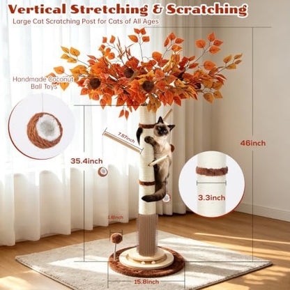 Cat Scratching Post, 46" Tall Scratcher Post for Indoor Adult Cats - Image 2