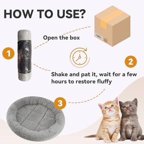 Enjoying Plush Cat Bed Mat Diameter 19.5" Round Pad with Pillow Around for Cats Dogs Relying/Curling Sleep Warm Dog Cushion for Crates, Antiskid Bottom, Large, Gray - Image 4