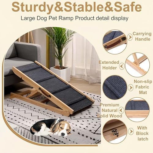 Foldable Wooden Dog Ramp Wooden Dog Ramp for Bed-5 Adjustable Heights - Image 4
