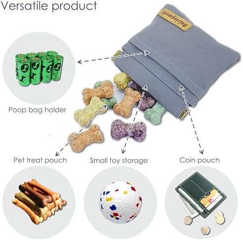 Raisingwell Dog Treat Pouch, Small Cotton Pocket Sized Training Holder, Hand Free Walking Fanny Bag with Carabiner, Self-Closing Pet Feed Snack Reward, Behavior Aids for Puppy Travel or Outdoor (Grey) - Image 4